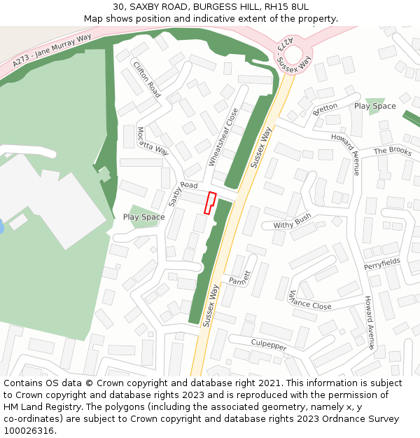 30, SAXBY ROAD, BURGESS HILL, RH15 8UL: Location map and indicative extent of plot