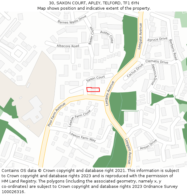 30, SAXON COURT, APLEY, TELFORD, TF1 6YN: Location map and indicative extent of plot