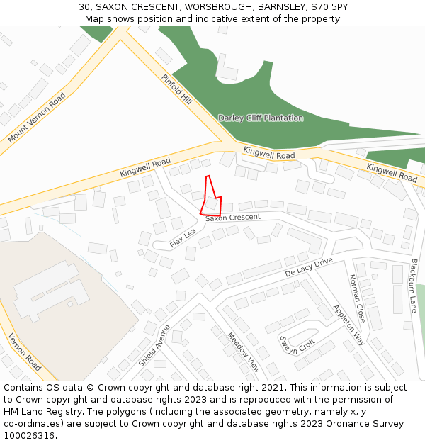 30, SAXON CRESCENT, WORSBROUGH, BARNSLEY, S70 5PY: Location map and indicative extent of plot