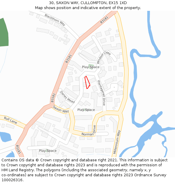 30, SAXON WAY, CULLOMPTON, EX15 1XD: Location map and indicative extent of plot