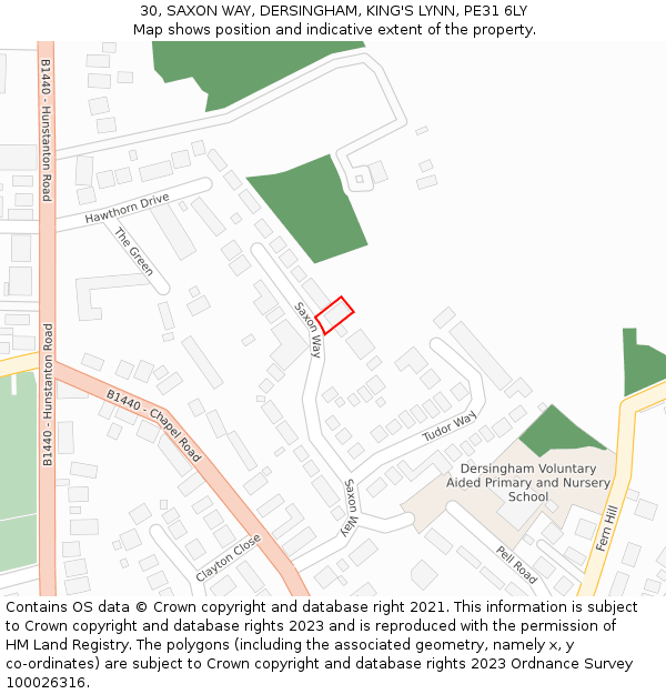 30, SAXON WAY, DERSINGHAM, KING'S LYNN, PE31 6LY: Location map and indicative extent of plot