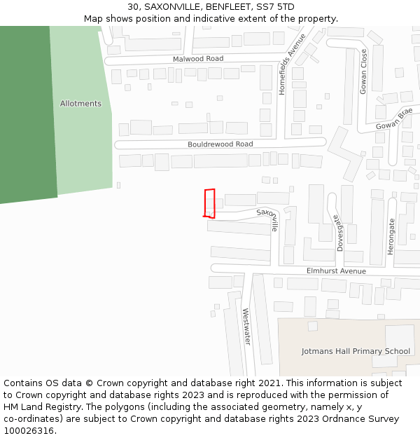 30, SAXONVILLE, BENFLEET, SS7 5TD: Location map and indicative extent of plot