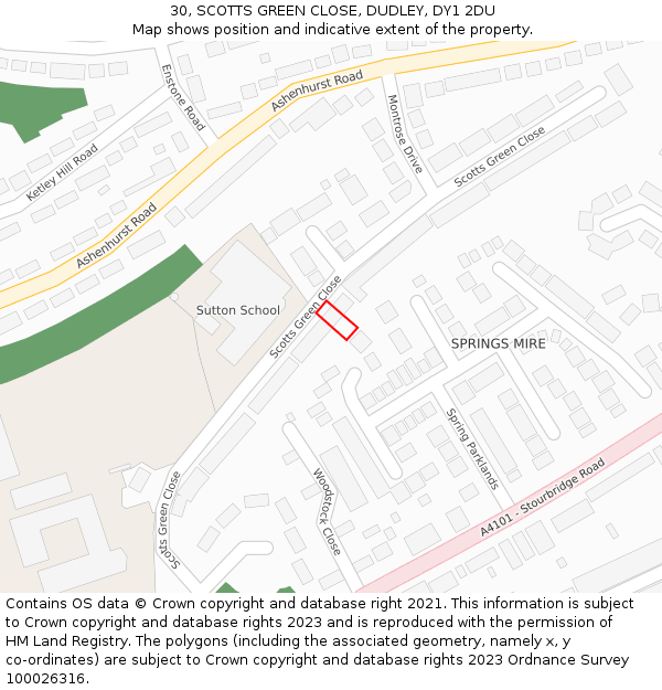 30, SCOTTS GREEN CLOSE, DUDLEY, DY1 2DU: Location map and indicative extent of plot