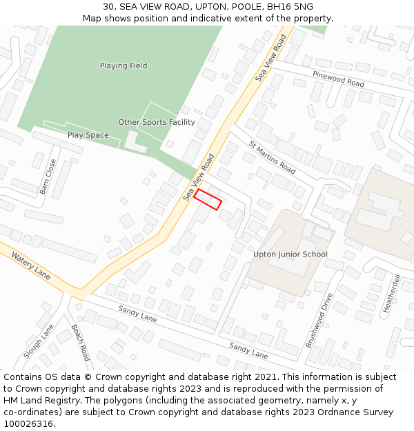 30, SEA VIEW ROAD, UPTON, POOLE, BH16 5NG: Location map and indicative extent of plot