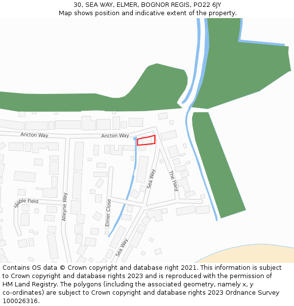 30, SEA WAY, ELMER, BOGNOR REGIS, PO22 6JY: Location map and indicative extent of plot