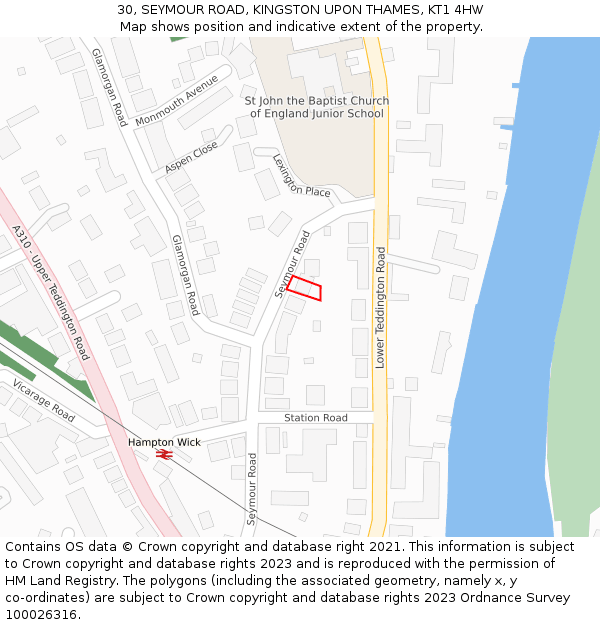 30, SEYMOUR ROAD, KINGSTON UPON THAMES, KT1 4HW: Location map and indicative extent of plot