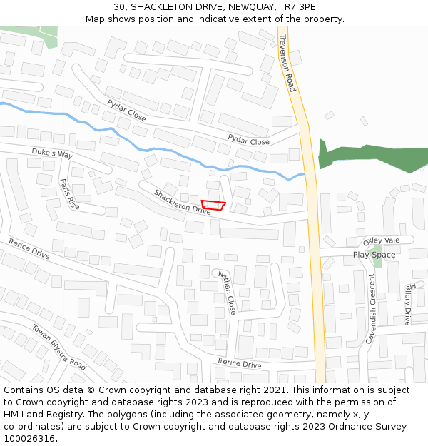 30, SHACKLETON DRIVE, NEWQUAY, TR7 3PE: Location map and indicative extent of plot