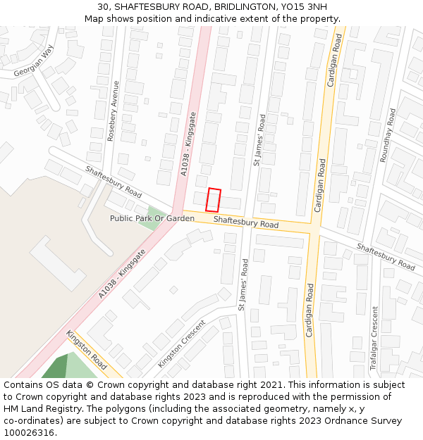 30, SHAFTESBURY ROAD, BRIDLINGTON, YO15 3NH: Location map and indicative extent of plot