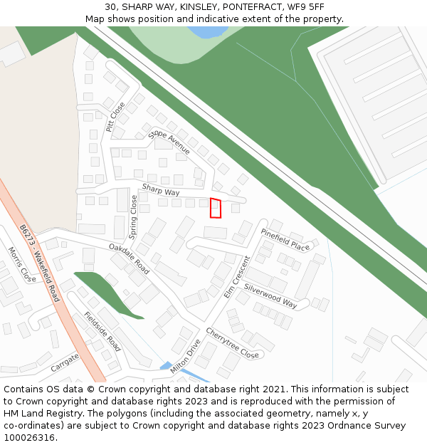 30, SHARP WAY, KINSLEY, PONTEFRACT, WF9 5FF: Location map and indicative extent of plot