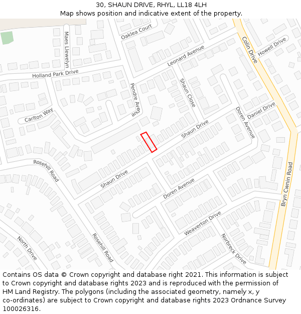 30, SHAUN DRIVE, RHYL, LL18 4LH: Location map and indicative extent of plot