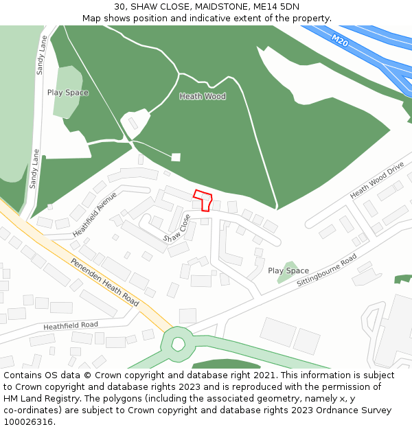30, SHAW CLOSE, MAIDSTONE, ME14 5DN: Location map and indicative extent of plot