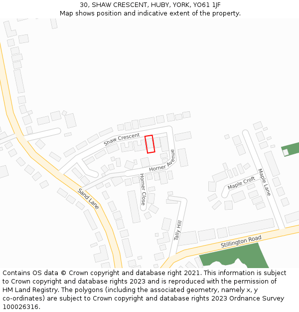 30, SHAW CRESCENT, HUBY, YORK, YO61 1JF: Location map and indicative extent of plot