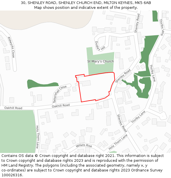 30, SHENLEY ROAD, SHENLEY CHURCH END, MILTON KEYNES, MK5 6AB: Location map and indicative extent of plot