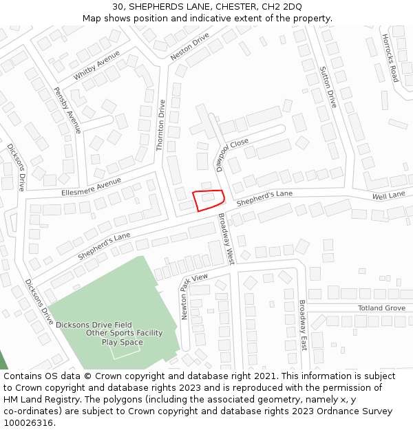 30, SHEPHERDS LANE, CHESTER, CH2 2DQ: Location map and indicative extent of plot