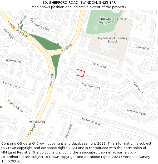 30, SHERFORD ROAD, SWINDON, SN25 3PR: Location map and indicative extent of plot