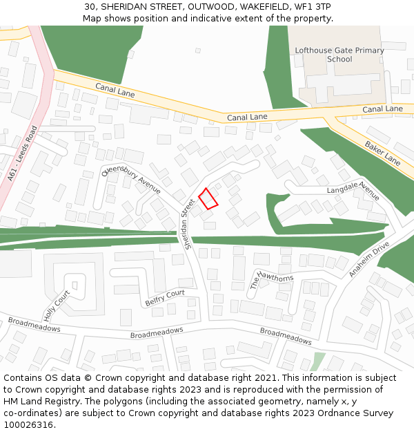 30, SHERIDAN STREET, OUTWOOD, WAKEFIELD, WF1 3TP: Location map and indicative extent of plot