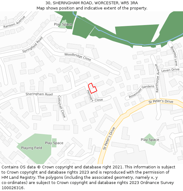 30, SHERINGHAM ROAD, WORCESTER, WR5 3RA: Location map and indicative extent of plot