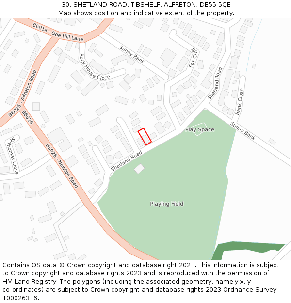 30, SHETLAND ROAD, TIBSHELF, ALFRETON, DE55 5QE: Location map and indicative extent of plot