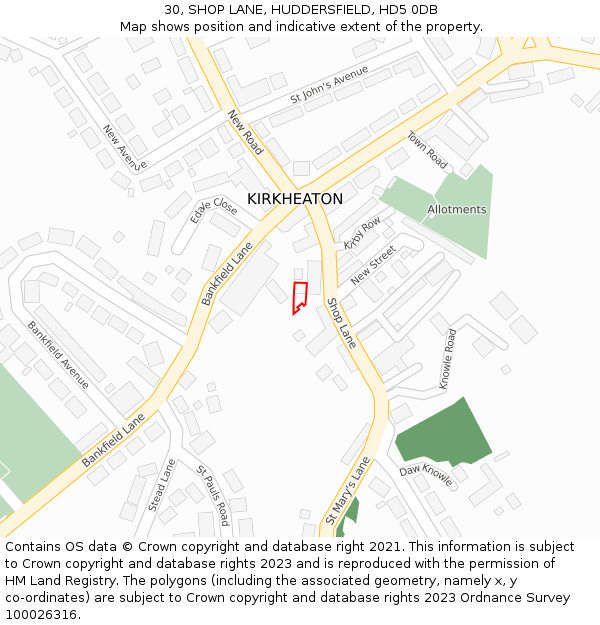 30, SHOP LANE, HUDDERSFIELD, HD5 0DB: Location map and indicative extent of plot