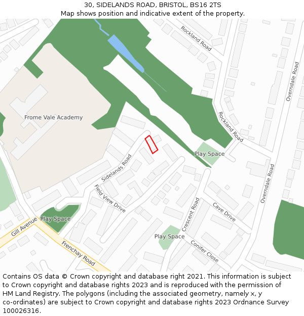 30, SIDELANDS ROAD, BRISTOL, BS16 2TS: Location map and indicative extent of plot