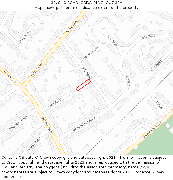 30, SILO ROAD, GODALMING, GU7 3PA: Location map and indicative extent of plot