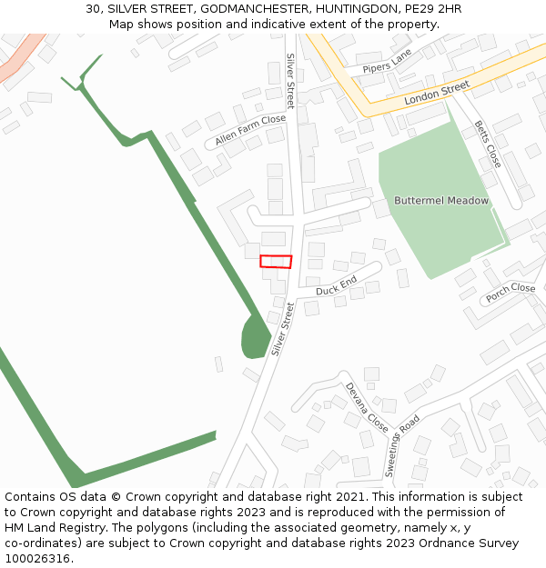 30, SILVER STREET, GODMANCHESTER, HUNTINGDON, PE29 2HR: Location map and indicative extent of plot