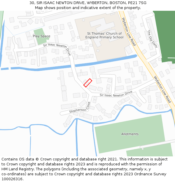 30, SIR ISAAC NEWTON DRIVE, WYBERTON, BOSTON, PE21 7SG: Location map and indicative extent of plot