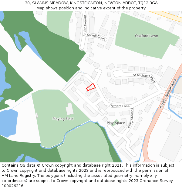 30, SLANNS MEADOW, KINGSTEIGNTON, NEWTON ABBOT, TQ12 3GA: Location map and indicative extent of plot