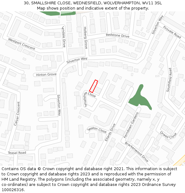 30, SMALLSHIRE CLOSE, WEDNESFIELD, WOLVERHAMPTON, WV11 3SL: Location map and indicative extent of plot