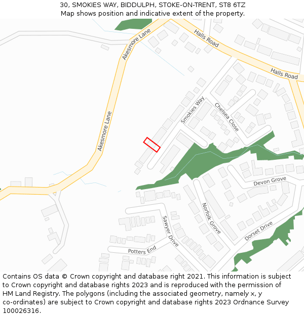 30, SMOKIES WAY, BIDDULPH, STOKE-ON-TRENT, ST8 6TZ: Location map and indicative extent of plot