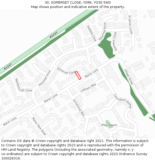 30, SOMERSET CLOSE, YORK, YO30 5WG: Location map and indicative extent of plot