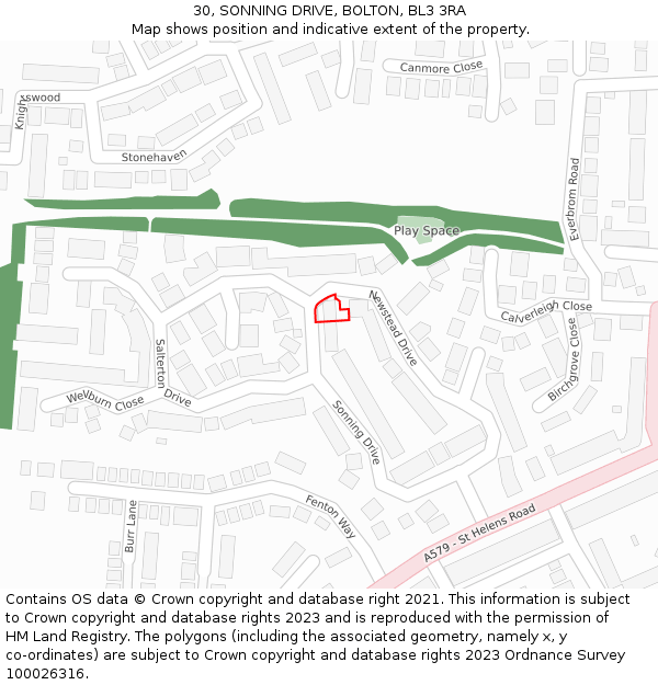 30, SONNING DRIVE, BOLTON, BL3 3RA: Location map and indicative extent of plot