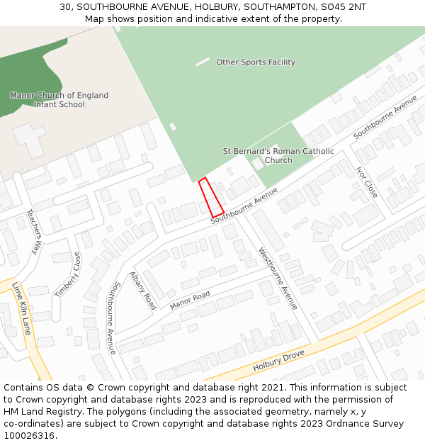 30, SOUTHBOURNE AVENUE, HOLBURY, SOUTHAMPTON, SO45 2NT: Location map and indicative extent of plot