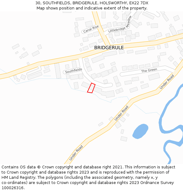 30, SOUTHFIELDS, BRIDGERULE, HOLSWORTHY, EX22 7DX: Location map and indicative extent of plot