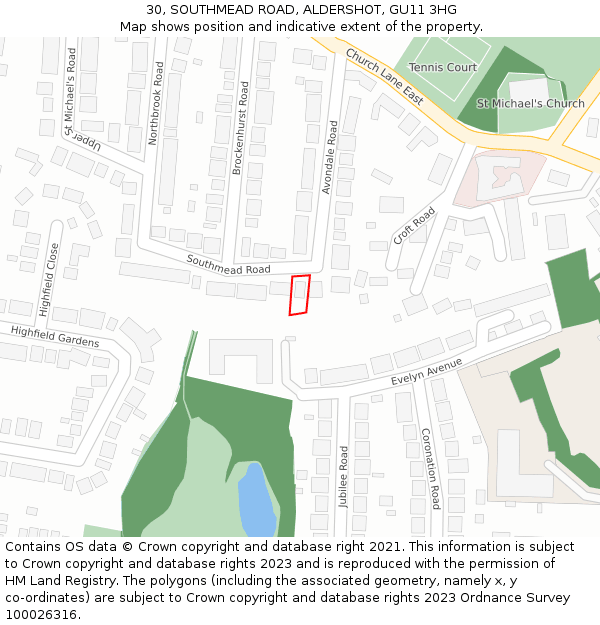 30, SOUTHMEAD ROAD, ALDERSHOT, GU11 3HG: Location map and indicative extent of plot