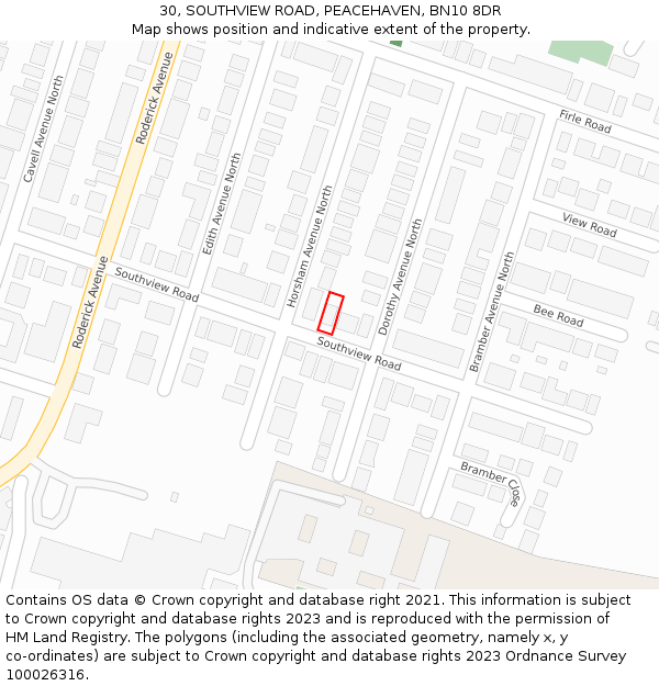 30, SOUTHVIEW ROAD, PEACEHAVEN, BN10 8DR: Location map and indicative extent of plot