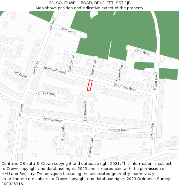 30, SOUTHWELL ROAD, BENFLEET, SS7 1JB: Location map and indicative extent of plot