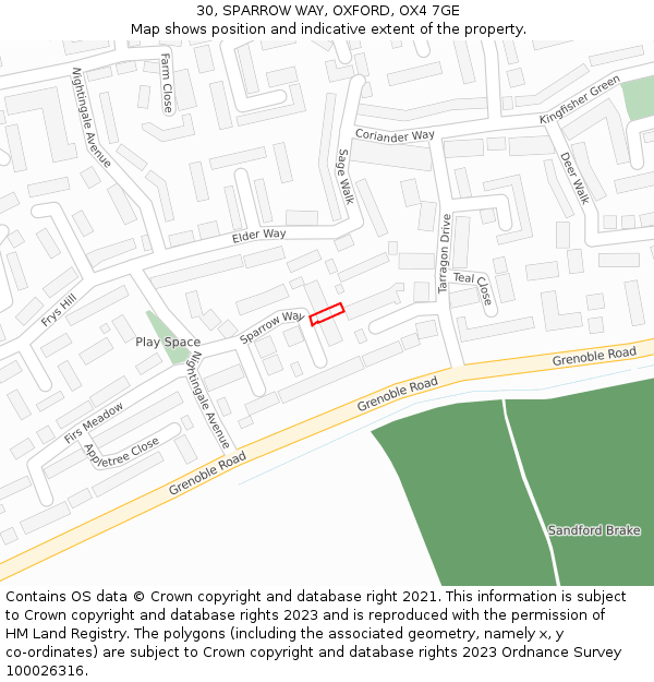 30, SPARROW WAY, OXFORD, OX4 7GE: Location map and indicative extent of plot