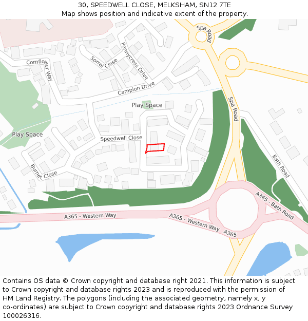 30, SPEEDWELL CLOSE, MELKSHAM, SN12 7TE: Location map and indicative extent of plot