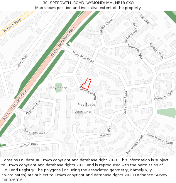 30, SPEEDWELL ROAD, WYMONDHAM, NR18 0XQ: Location map and indicative extent of plot