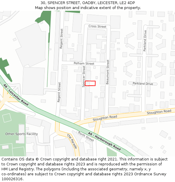 30, SPENCER STREET, OADBY, LEICESTER, LE2 4DP: Location map and indicative extent of plot