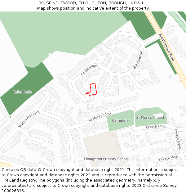 30, SPINDLEWOOD, ELLOUGHTON, BROUGH, HU15 1LL: Location map and indicative extent of plot