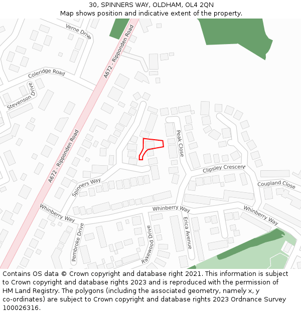 30, SPINNERS WAY, OLDHAM, OL4 2QN: Location map and indicative extent of plot