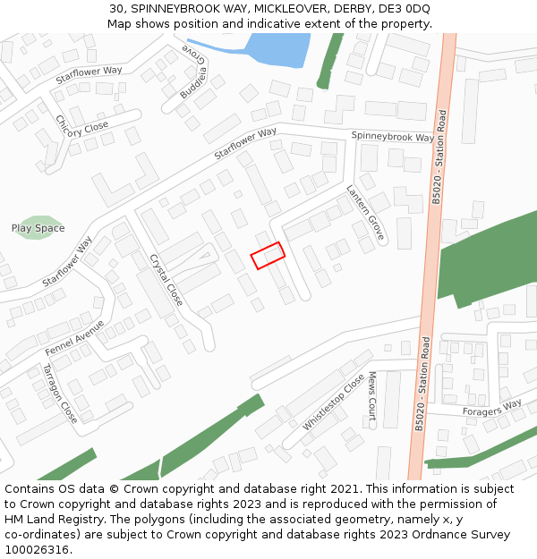 30, SPINNEYBROOK WAY, MICKLEOVER, DERBY, DE3 0DQ: Location map and indicative extent of plot