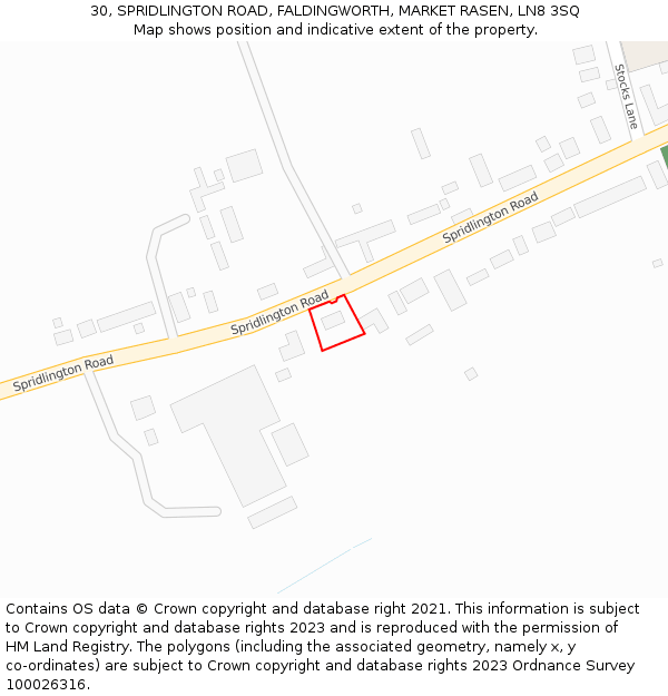 30, SPRIDLINGTON ROAD, FALDINGWORTH, MARKET RASEN, LN8 3SQ: Location map and indicative extent of plot