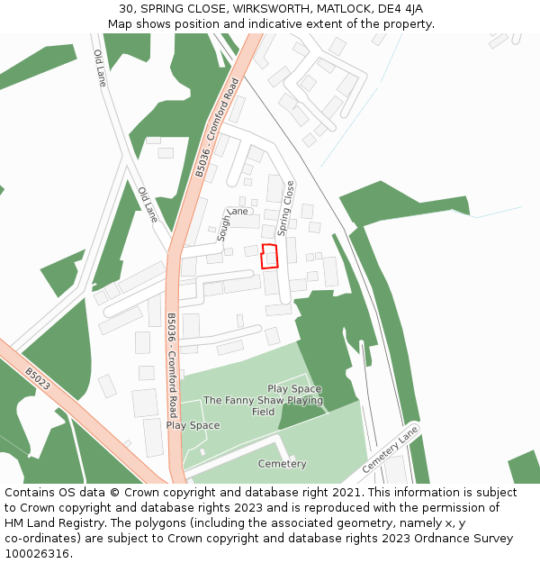 30, SPRING CLOSE, WIRKSWORTH, MATLOCK, DE4 4JA: Location map and indicative extent of plot