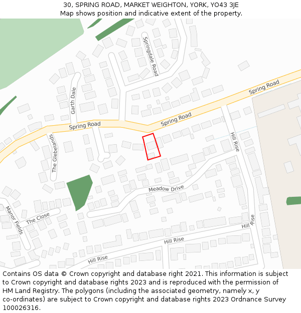 30, SPRING ROAD, MARKET WEIGHTON, YORK, YO43 3JE: Location map and indicative extent of plot