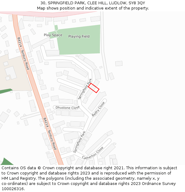 30, SPRINGFIELD PARK, CLEE HILL, LUDLOW, SY8 3QY: Location map and indicative extent of plot