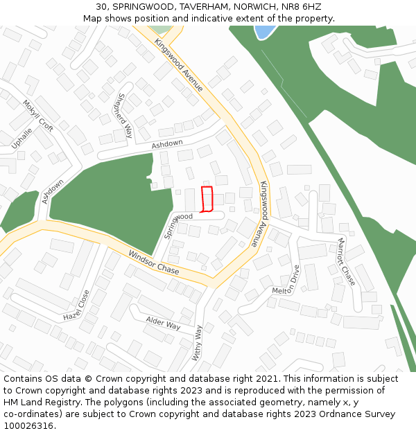 30, SPRINGWOOD, TAVERHAM, NORWICH, NR8 6HZ: Location map and indicative extent of plot