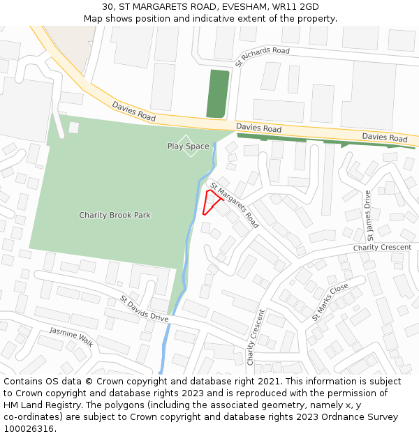30, ST MARGARETS ROAD, EVESHAM, WR11 2GD: Location map and indicative extent of plot